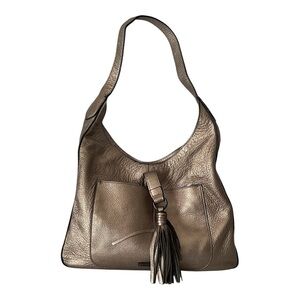 Vince Camuto Metallic Gray Pebbled Leather Shoulder Bag Purse